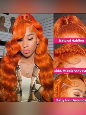 Vibrant Orange Wave Human Hair Wig - Bold Copper Orange